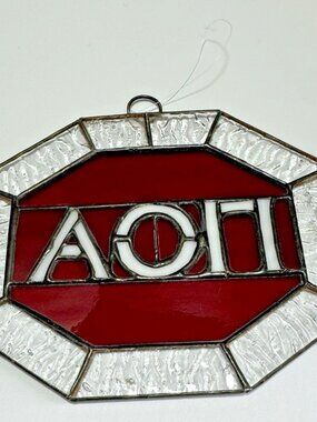 Vintage Handmade Alpha Omicron Pi Rare Stained Glass Decor Window Display